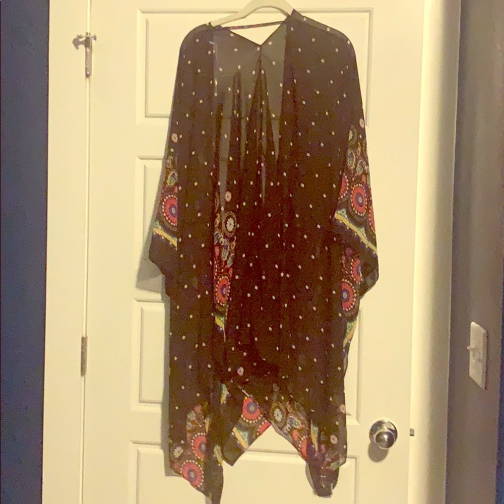 Black kimono with floral medallion pattern